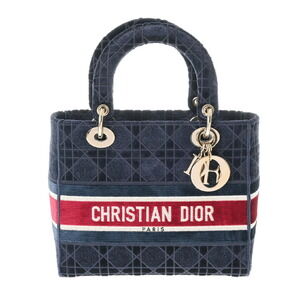CHRISTIAN DIOR LADY LITE Navy Blue Velvet Shoulder Bag